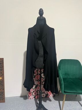 Chico's Black Ruffle Open-Front Poncho Cardigan